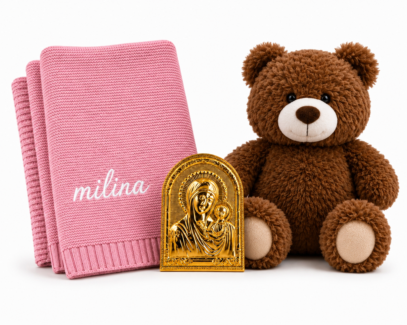 Personalised Baby Gift Set – Teddy, Blanket & Icon