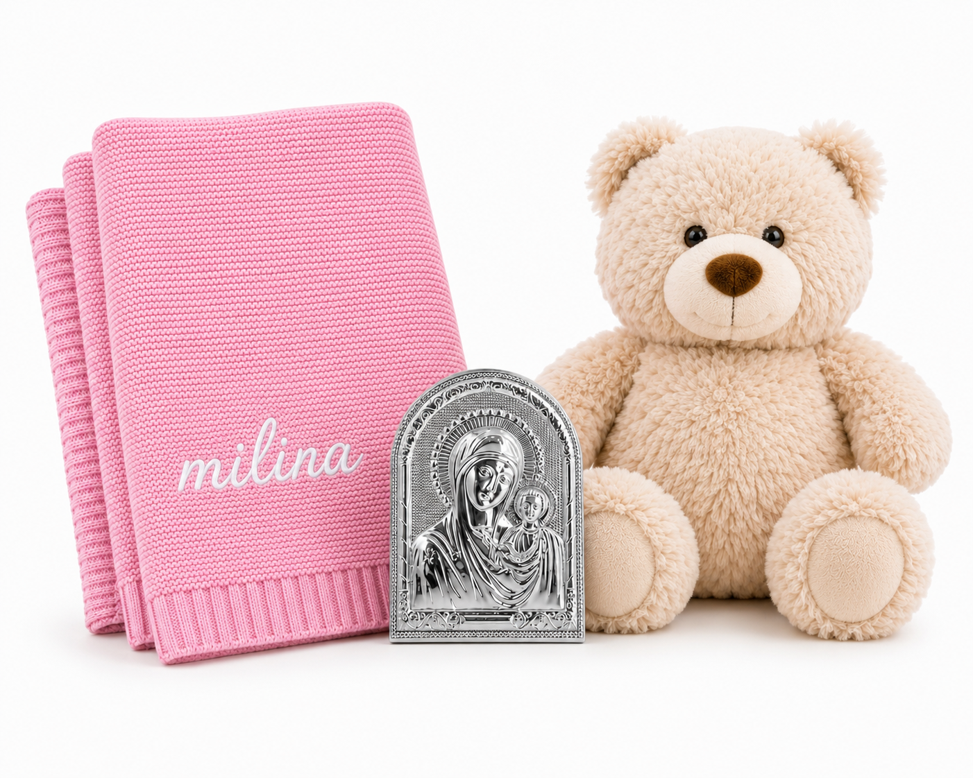 Personalised Baby Gift Set – Teddy, Blanket & Icon