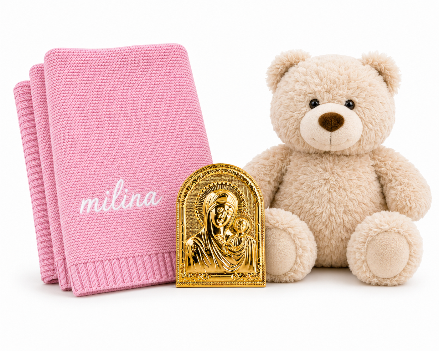 Personalised Baby Gift Set – Teddy, Blanket & Icon
